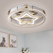 Stainless-Steel LED Star Semi Flush Modern Style Crystal Block Close to Ceiling Lighting