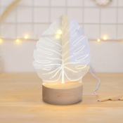 Kids Dimmable Maple Leaf Table Lamp Acrylic Bedroom USB LED Night Stand Light in Wood
