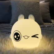 White Soft Bunny Night Light Cartoon Silica Gel LED Table Lamp with Clap and Pinch Color Changing Sensor