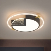 Circle Flush Mount Light Fixture Modern Acrylic LED Bedroom Ceiling Lighting in Black