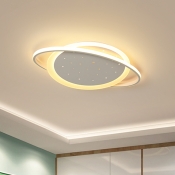 LED Nursery Flush Mount Light Nordic White Ceiling Fixture with Planet Acrylic Shade