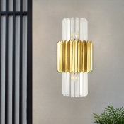 2 Heads Hallway Wall Mount Lamp Contemporary Gold Flush Wall Sconce with Cylindrical Crystal Rod Shade