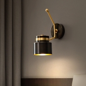 Metallic Cylindrical Wall Lighting Retro 1 Light Wall Mount Lamp with Adjustable Arm in Black