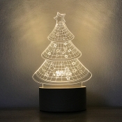 Clear 3D Christmas Tree Table Light Kids Acrylic LED Nightstand Lamp with Wood Round Base