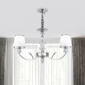 Cream Glass Tapered Hanging Light Modern 3/6-Bulb Chrome Chandelier with Swooping Arm