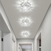 Modernism Lotus Flush Mount Hand-Cut Crystal LED Hallway Ceiling Lighting in Chrome, Warm/White Light