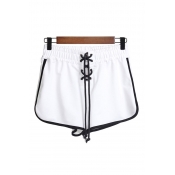 Womens Shorts Fashionable Contrast Binding Drawstring Lace-up Waist Regular Fitted Sweat Shorts