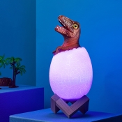 Baby Jurassic Dinosaur Plastic Night Lamp Kid White Integrated LED Nightstand Lighting with Remote and Wood Stand