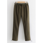 Retro Womens Pants Solid Color Bungee-Style Detail Regular Fit Ankle Length Tapered Jogger Pants