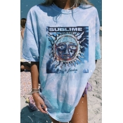 Classic T-Shirt Womens Tie Dye Sun Letter Sublime Printed Tunic Loose Fitted Half Sleeve Round Neck Graphic T-Shirt