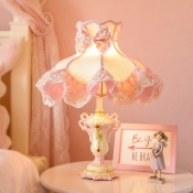 Cartoon Princess Dress Table Lamp Fabric Single Girl's Bedside Nightstand Light in Pink