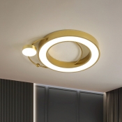 Round Close to Ceiling Lamp Nordic Style Metal LED Living Room Flush Mount in Gold, Warm/White Light