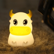 Cartoon Rechargeable LED Table Lamp White Mini Cow Nightstand Light with Rubber Shade and Clap Color Changing Sensor