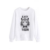 Womens Creative Sweatshirt Letter Easy Tiger Print Regular Fitted Long Sleeve Pullover Sweatshirt