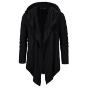 Trendy Coat Plain Open Front Long Sleeve Regular Fitted Shawl Collar Longline Coat for Men