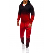 Popular Ombre Print Long Sleeve Hooded Zip up Fitted Coat & Cuffed Long Sweatpants Set
