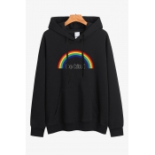 Womens Chic Hooded Sweatshirt Rainbow Letter Be Kind Printed Drawstring Loose Fitted Long Sleeve Hoodie