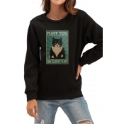 Womens Stylish Sweatshirt Cat Letter Fluff You Printed Loose Fit Long Sleeve Pullover Sweatshirt