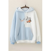 Casual Ladys Colorblock Rabbit Carrot Pattern Long Sleeve Drawstring Pocket Pullover Relaxed Fitted Hoodie