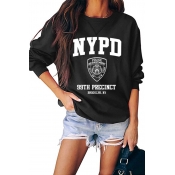 Womens Stylish Sweatshirt Letter NYPD 99th Percent Printed Loose Fit Long Sleeve Sweatshirt
