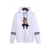 Casual Womens Character Camera Pattern Long Sleeve Pullover Drawstring Regular Fitted Hoodie