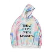Chic Hoodie Tie Dye Letter Treat People with Kindness Printed Long Sleeves Relaxed Fitted Hooded Sweatshirt for Women