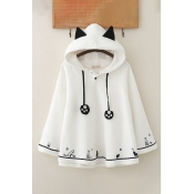 Cute Womens Cat Pattern Long Sleeve Drawstring Pullover Hooded Oversize Pullover Coat