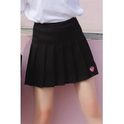 Fashion Embroidery Rose Floral Pattern Mini Pleated Skirt