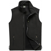 Men's Simple Plain Stand Collar Zip Up Sleeveless Sport Vest