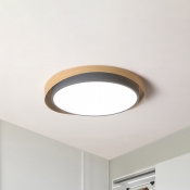 Circle Acrylic Flush Mount Light Nordic Grey/Green LED Ceiling Fixture with Faux-Wood Shell in Warm/White Light, 16.5