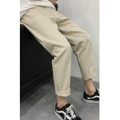 Mens Pants Fashionable Plain Ankle Length Mid Waist Regular Fit Tapered Tailored Pants