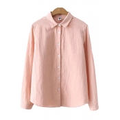 Womens Shirt Chic Solid Color Button up Spread Collar Long Sleeve Loose Fit Shirt
