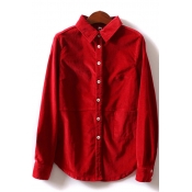 Novelty Womens Shirt Solid Color Cord Button up Point Collar Long Sleeve Regular Fit Shirt