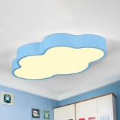 Kids Bedroom LED Ceiling Fixture Cartoon White/Blue Flushmount Lighting with Cloud Acrylic Shade, 20.5