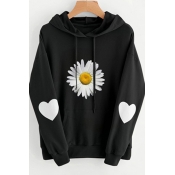 Womens Hoodie Unique Heart Daisy Pattern Kangaroo Pocket Drawstring Long Sleeve Relaxed Fitted Hoodie