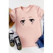 Basic Womens Tee Top Crying Eye Pattern Crew Neck Short Sleeve Regular Fitted T-Shirt