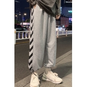 Mens Pants Stylish Arrowhead Print Side Panel Bungee-Style Cuffs Drawstring Waist Loose Fitted 7/8 Length Straight Jogger Pants