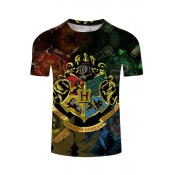 Cool 3D Harry Potter Hogwarts Badge Print Short Sleeve Loose Fit T-Shirt