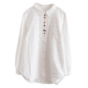 Womens Shirt Stylish Chest Pocket Embroidered Multicolor-Button Detail Turn down Collar Loose Fitted Long Sleeve Shirt