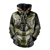 Stylish Men's 3D Hoodie Suit of Armour Pattern Front Pocket Long Sleeves Regular Fitted Drawstring Hooded Sweatshirt