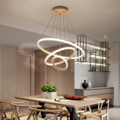 Minimalist Circular Chandelier Pendant Acrylic 3-Light Dining Room Small/Large LED Hanging Light in White/Coffee