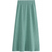 Basic Womens Skirt Split Hem Back Knitted High Elastic Rise Midi Pencil Skirt