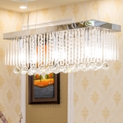Rectangle Dining Room Island Lamp Modernist Crystal 6 Lights Chrome Hanging Light Fixture