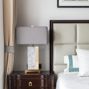 Rectangular Bedside Table Light Marble Single-Bulb Postmodern Night Lamp in Gold, 15
