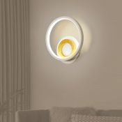 Dual-Ring Wall Light Sconce Nordic Metallic White and Wood LED Wall Mounted Lamp in Warm/White Light