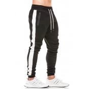 Stylish Mens Active Trousers Contrast Stripe Pattern Zip Pocket Drawstring Waist Ankle Length Regular Fitted Gym Pants