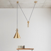 Conical Pulley Pendant Light Kit Postmodern Metal 1 Head Gold Plated Suspension Light, Small/Large