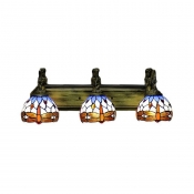 Antiqued Brass 3-Bulb Wall Light Tiffany Stained Glass Dragonfly Wall Mounted Light Fixture