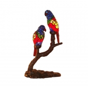 2 Bulbs Parrot Table Light Tiffany Red and Blue Hand Cut Glass Night Lamp with Naked Branch Base