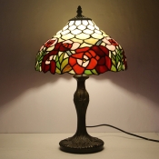 Handcrafted Glass Red Night Lamp Flower and Fishscale 1-Light Tiffany Table Lighting
